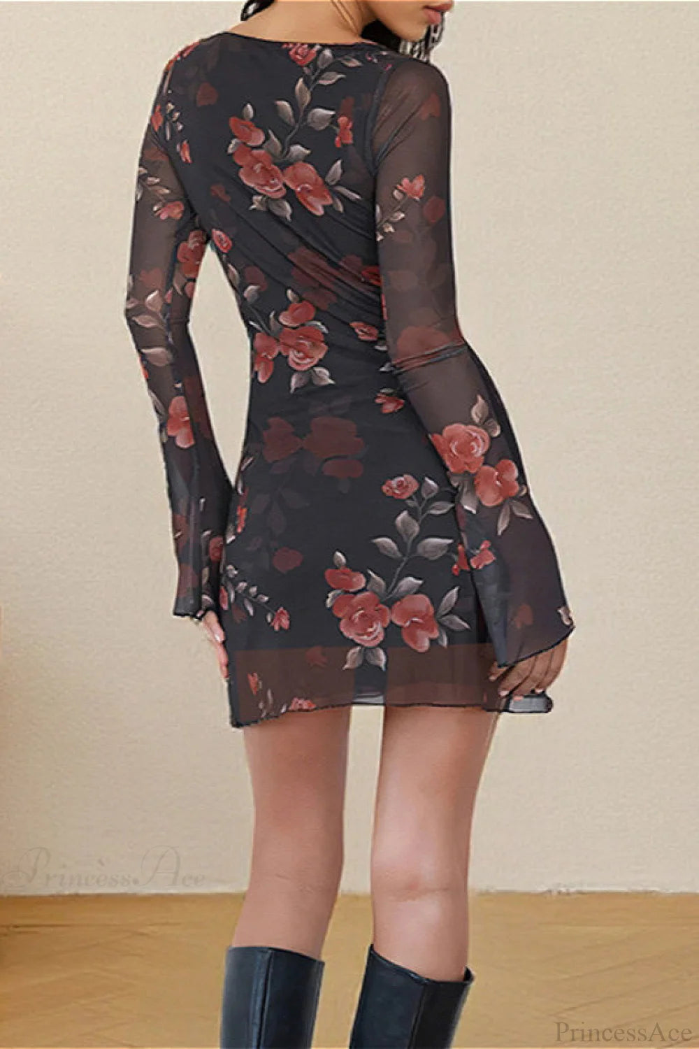 Sexy Floral Tulle Fitted Mini Dress