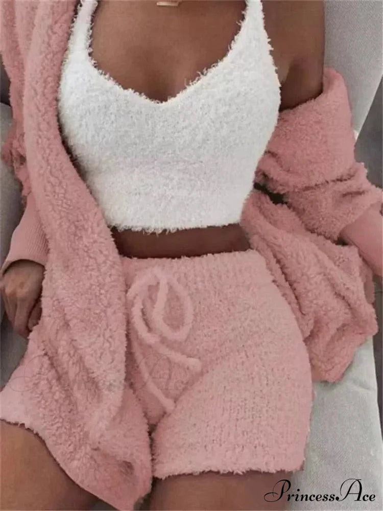 Sexy Fluffy Autumn Piece Sweatshirt Backless Plush Home Sports Women Pyjamas Wear Winter Fleece
