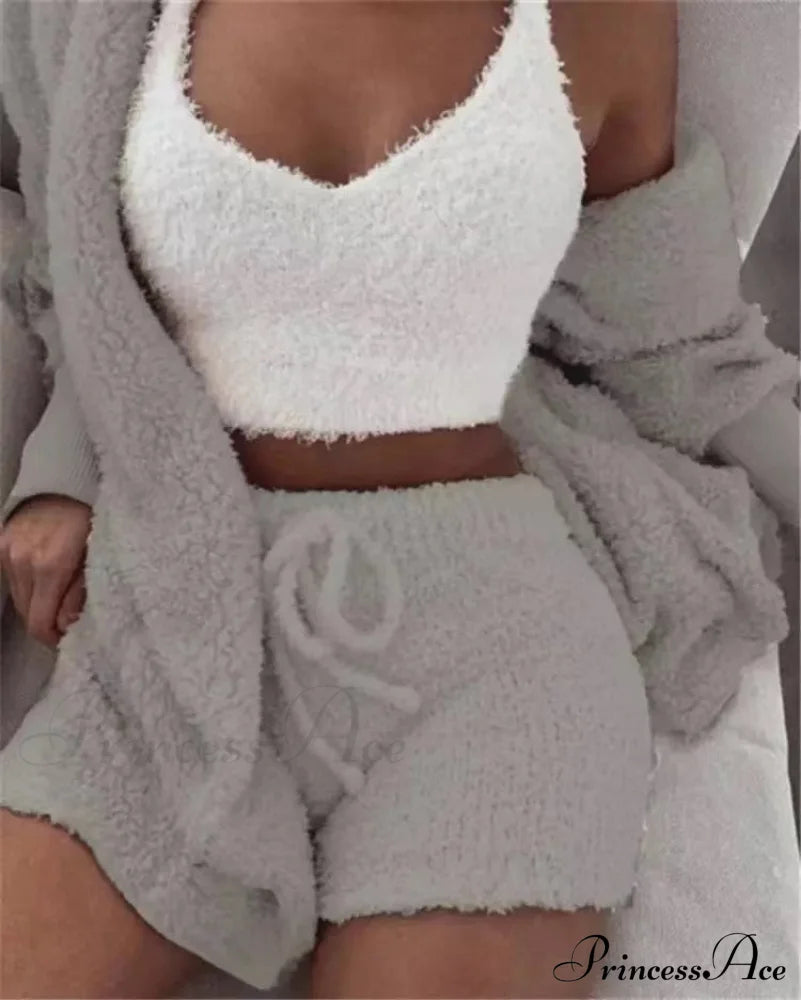 Sexy Fluffy Autumn Piece Sweatshirt Backless Plush Home Sports Women Pyjamas Wear Winter Fleece