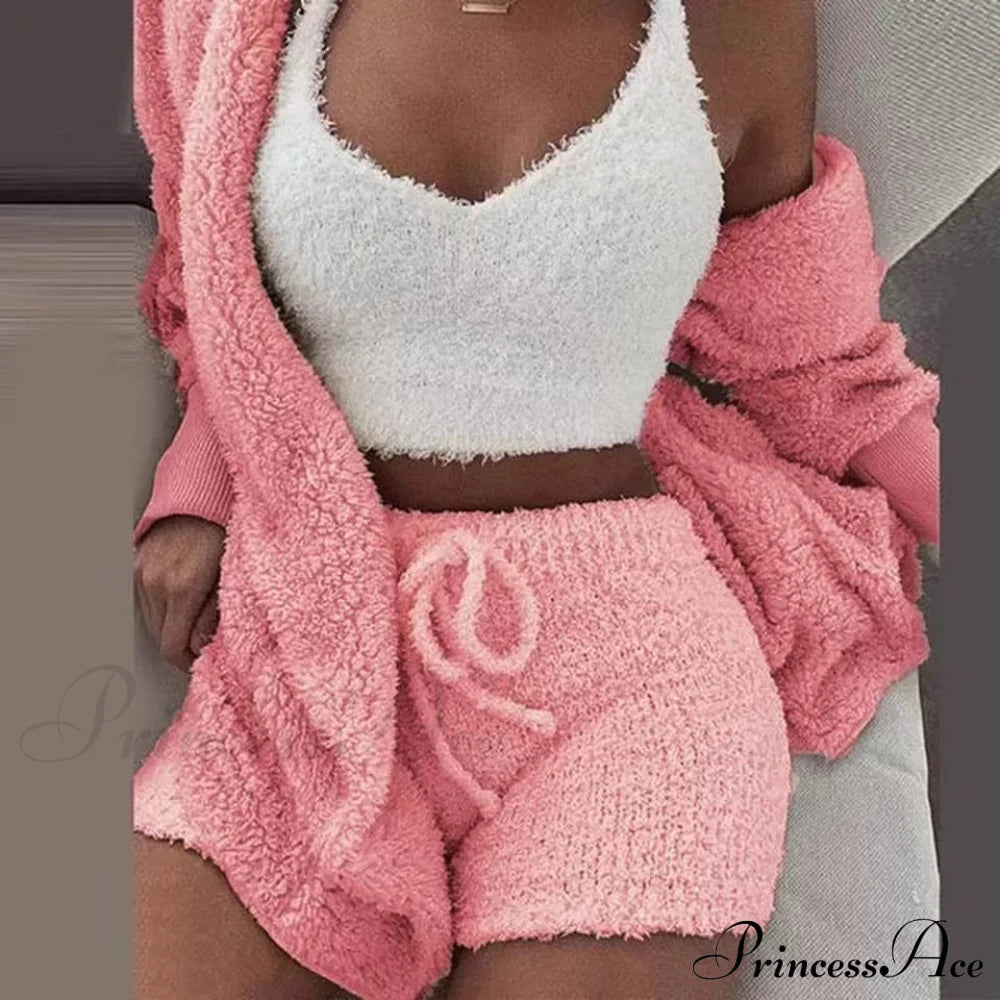 Sexy Fluffy Autumn Piece Sweatshirt Backless Plush Home Sports Women Pyjamas Wear Winter Fleece