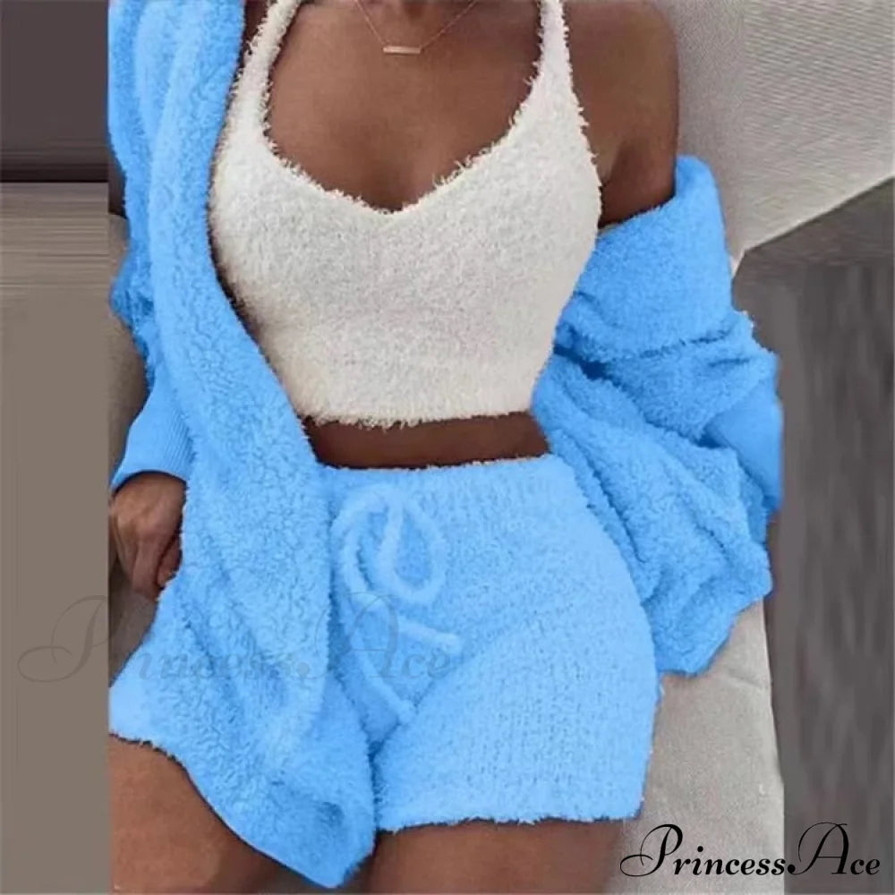 Sexy Fluffy Autumn Piece Sweatshirt Backless Plush Home Sports Women Pyjamas Wear Winter Fleece
