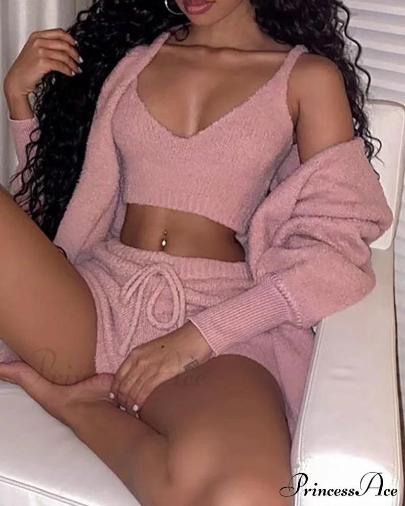 Sexy Fluffy Autumn Piece Sweatshirt Backless Plush Home Sports Women Pyjamas Wear Winter Fleece