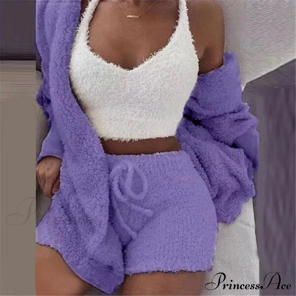 Sexy Fluffy Autumn Piece Sweatshirt Backless Plush Home Sports Women Pyjamas Wear Winter Fleece