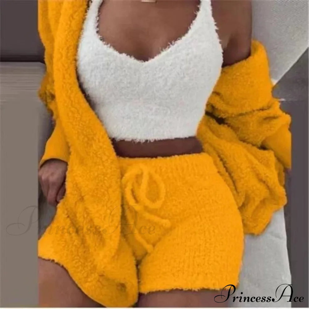 Sexy Fluffy Autumn Piece Sweatshirt Backless Plush Home Sports Women Pyjamas Wear Winter Fleece