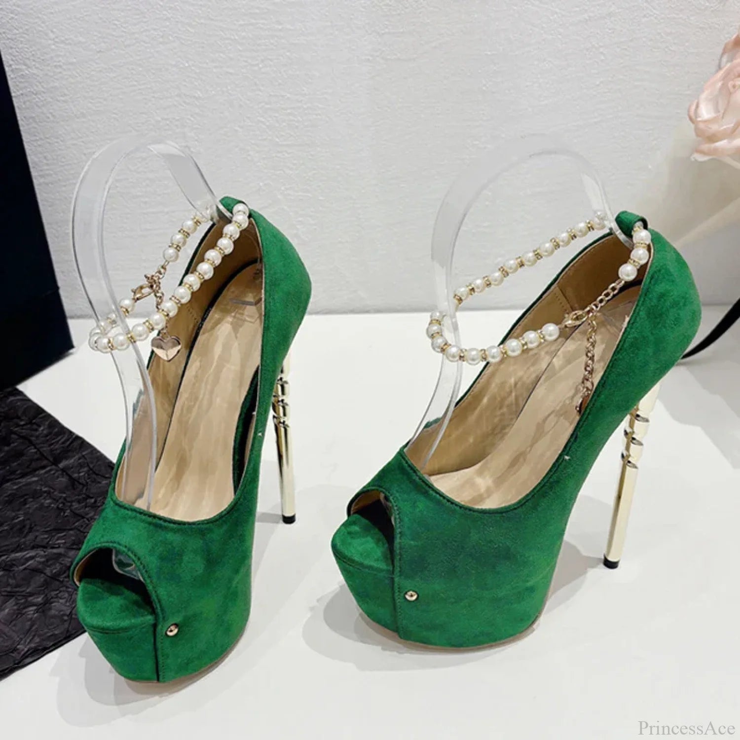 Sexy Green Peep-Toe Platform Wedding High Heelsfashion Elegant Banquet Stripper Heel / 35