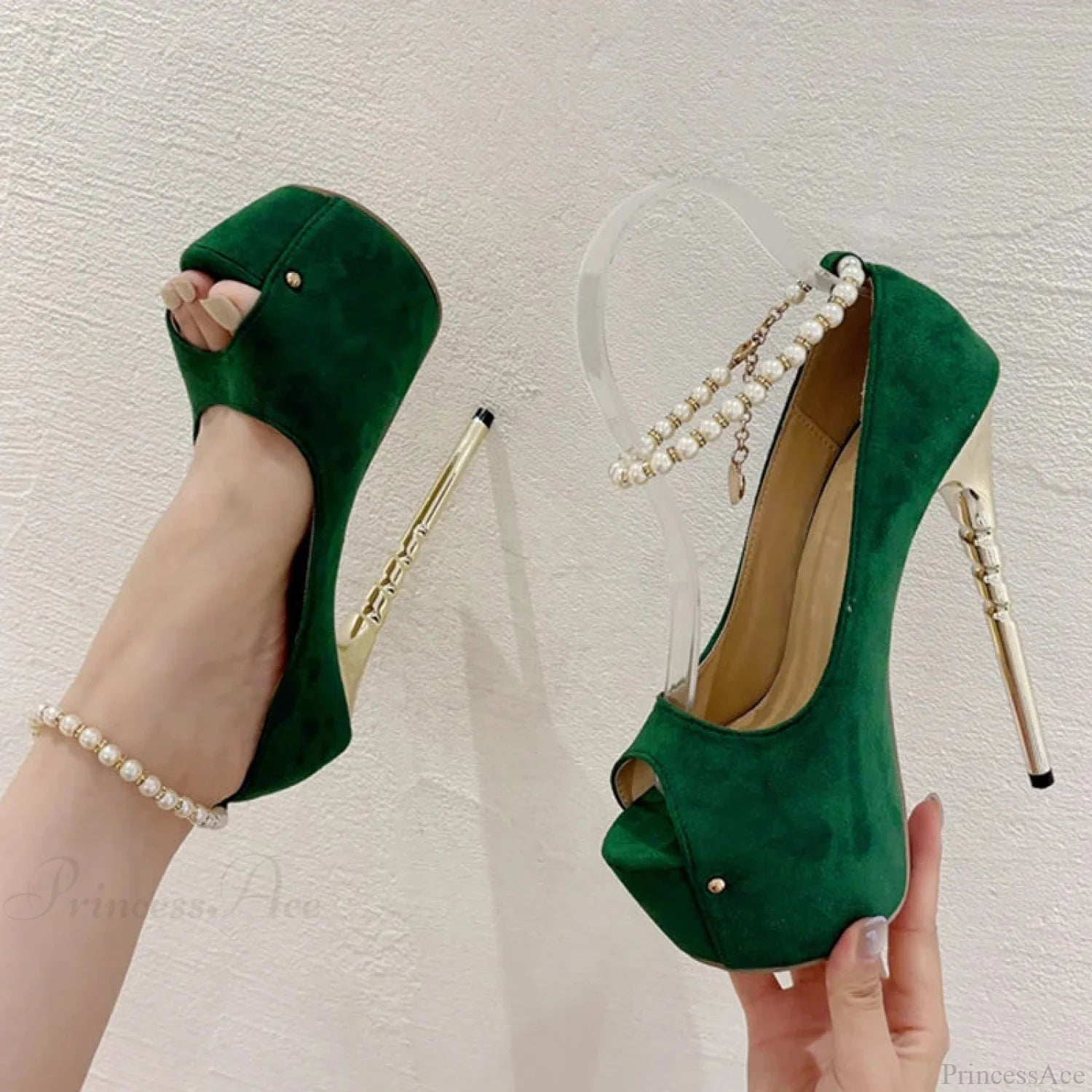 Sexy Green Peep-Toe Platform Wedding High Heelsfashion Elegant Banquet Stripper Heel
