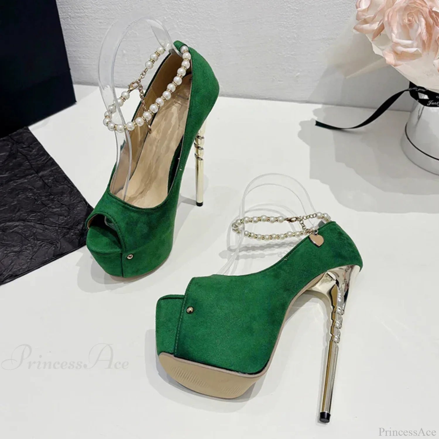 Sexy Green Peep-Toe Platform Wedding High Heelsfashion Elegant Banquet Stripper Heel