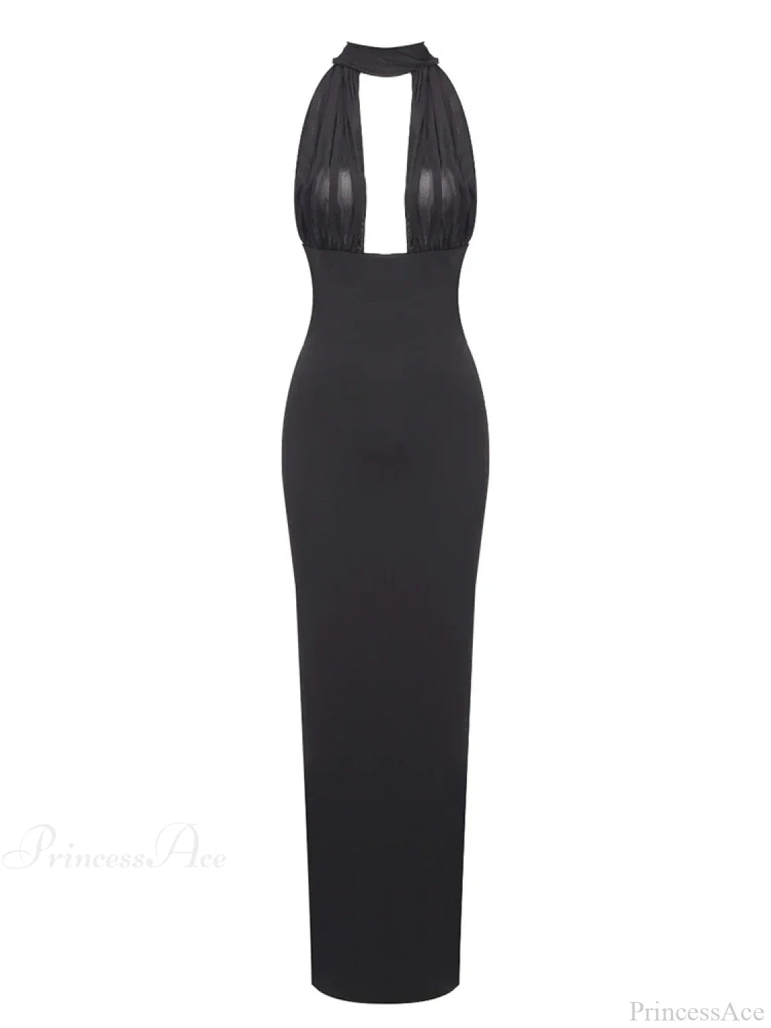 Sexy Halter Backless Mesh Patchwork Black Sleeveless Bodycon Christmas Party Dress / Xs Dresses-L