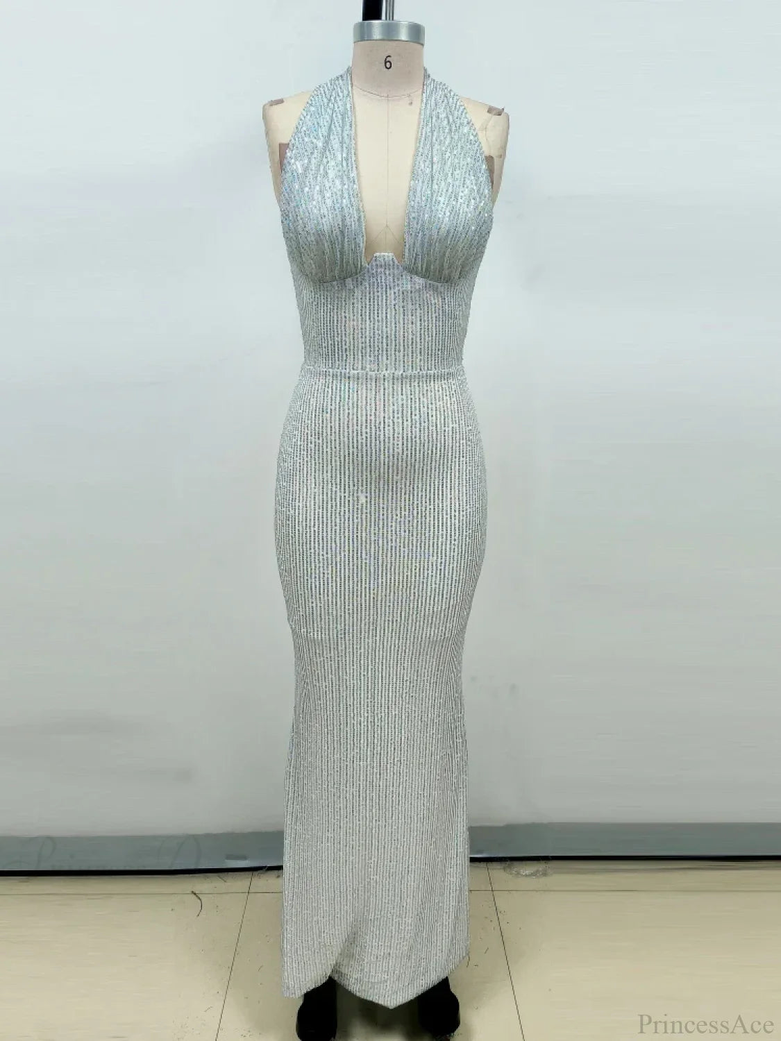 Sexy Halter Deep V Neck Sequins Green Sleeveless Backless Celebrity Christmas Party Dress Silver /