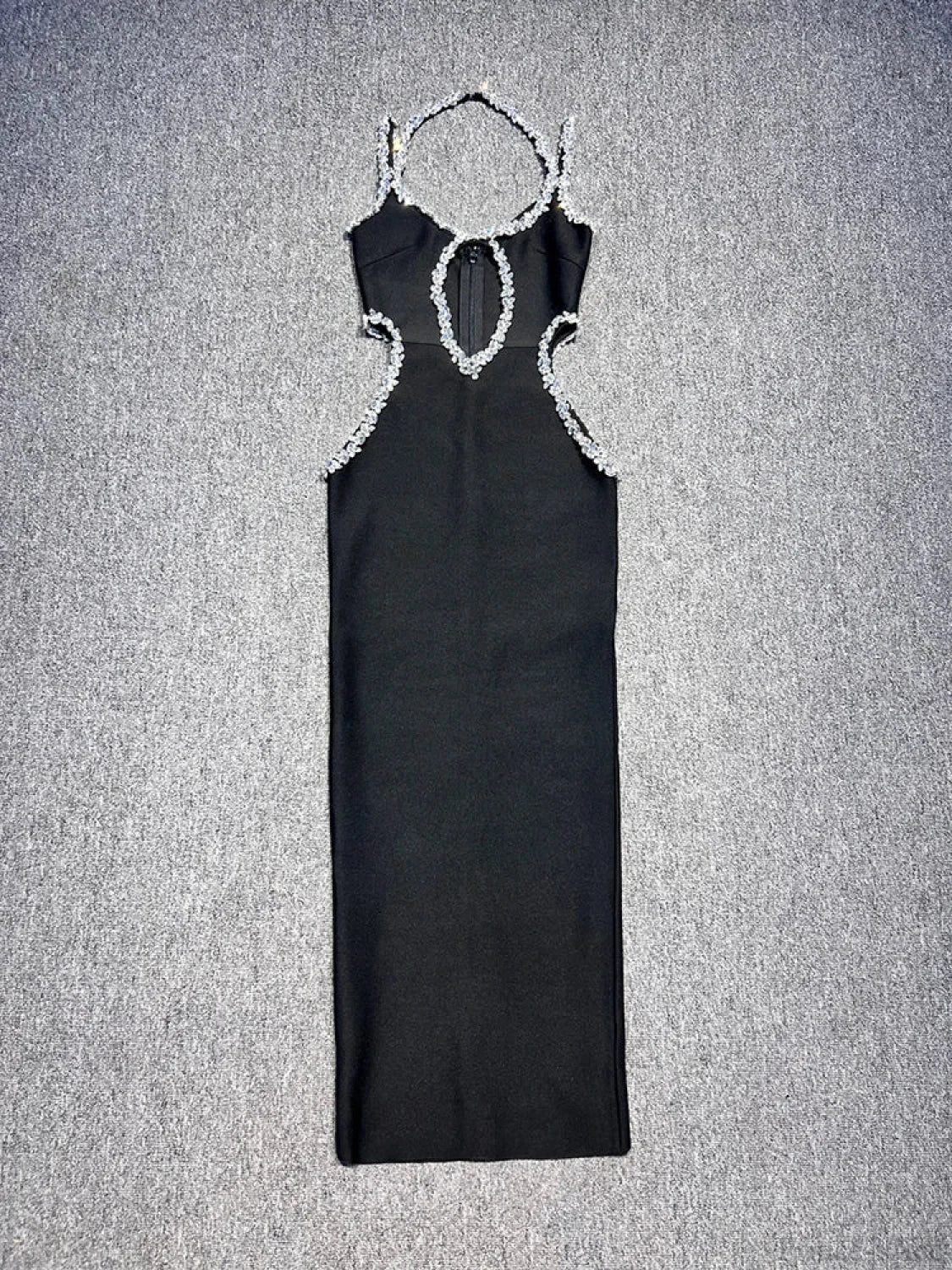 Sexy Halter Neck Sling Hollow Out Crystal Bandage Dress Long Christmas Party Black / Xs Dresses-L