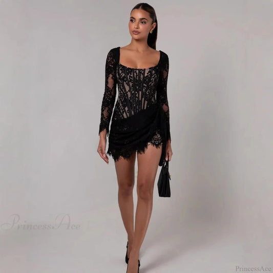 Sexy Lace Mesh Corset Mini Prom Dress white / XS promdress-250223