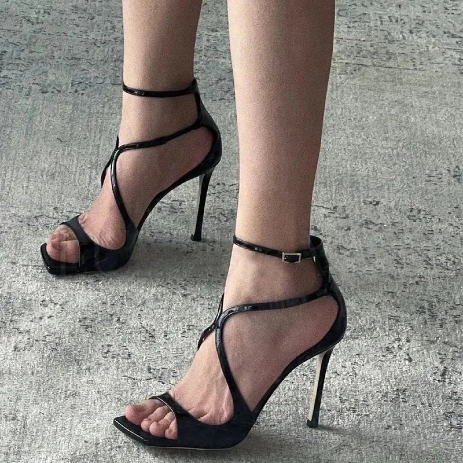 Sexy Luxury Satin Designer Party Dress Square Head Gladiator Slingback Pumps Female High Heel Black