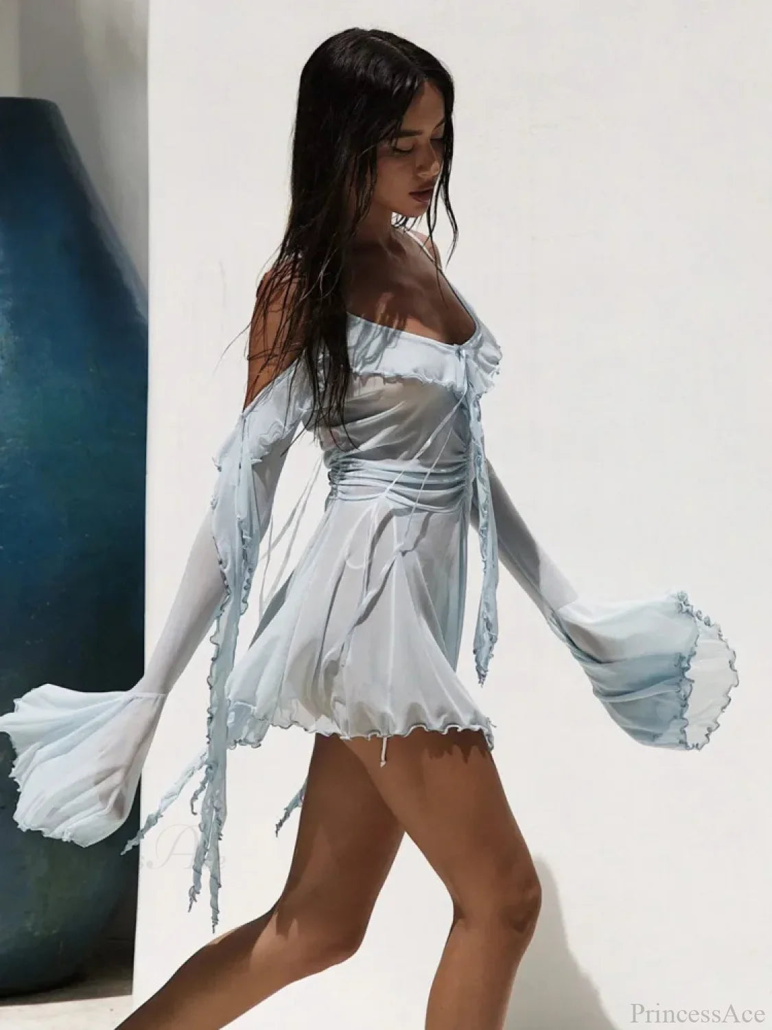 Sexy Mesh Black Long Sleeve Vacation Dress vacationdress-250223