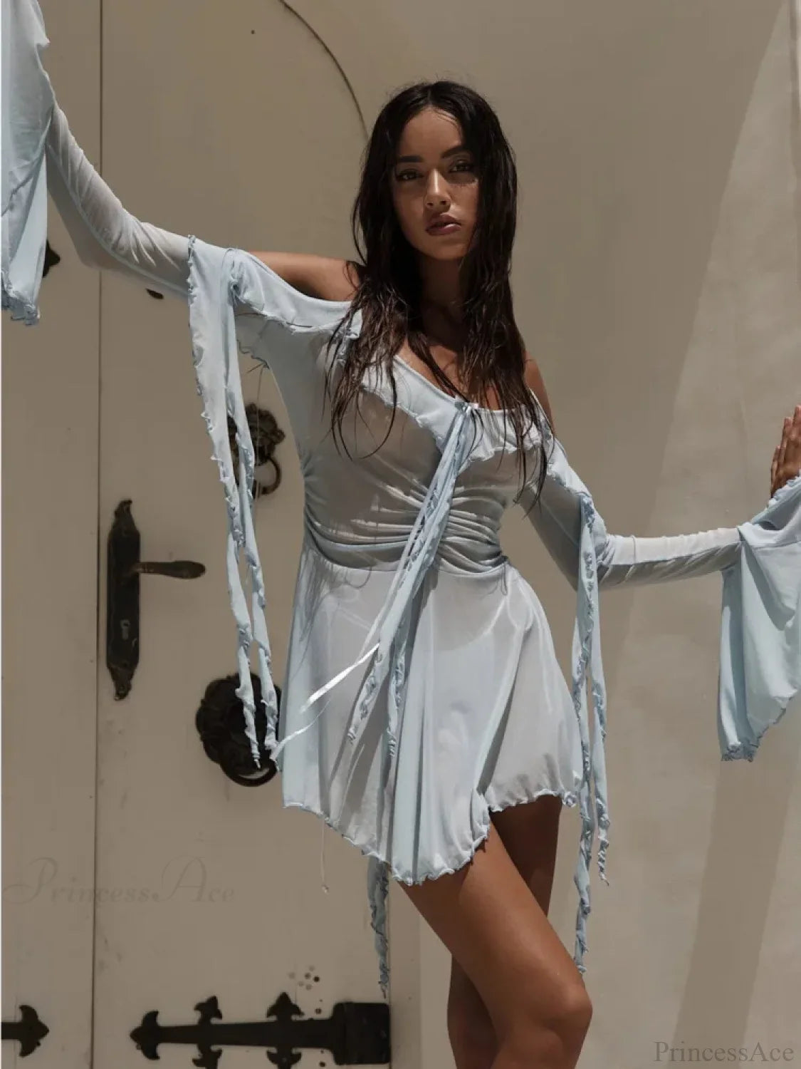 Sexy Mesh Black Long Sleeve Vacation Dress vacationdress-250223