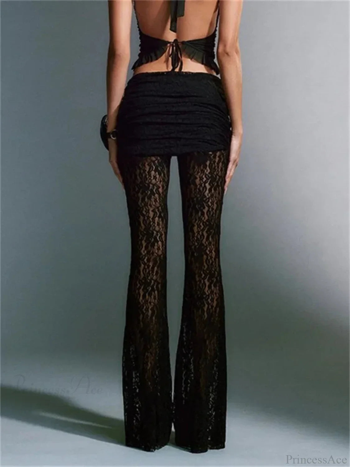 Sexy Mesh See-Through High Waist Floral Flared Pant pant-250223
