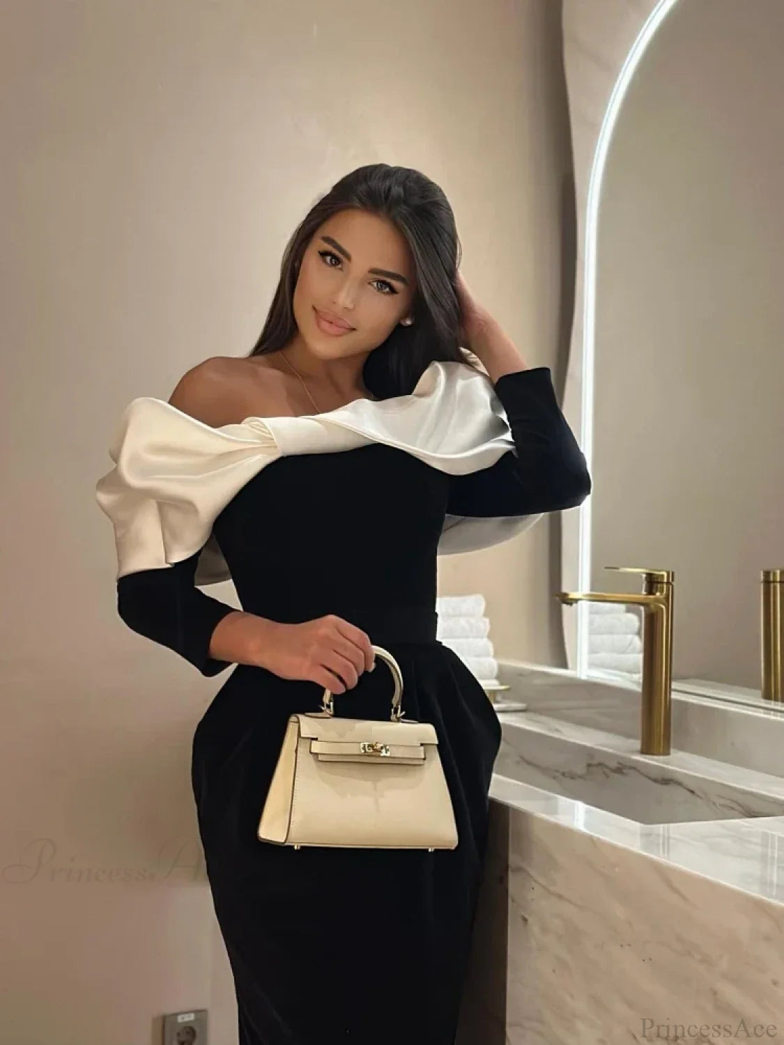 Sexy Off Shoulder Long Sleeves Bandage Black Detachable Pleated Christmas Party Dress Dresses-L