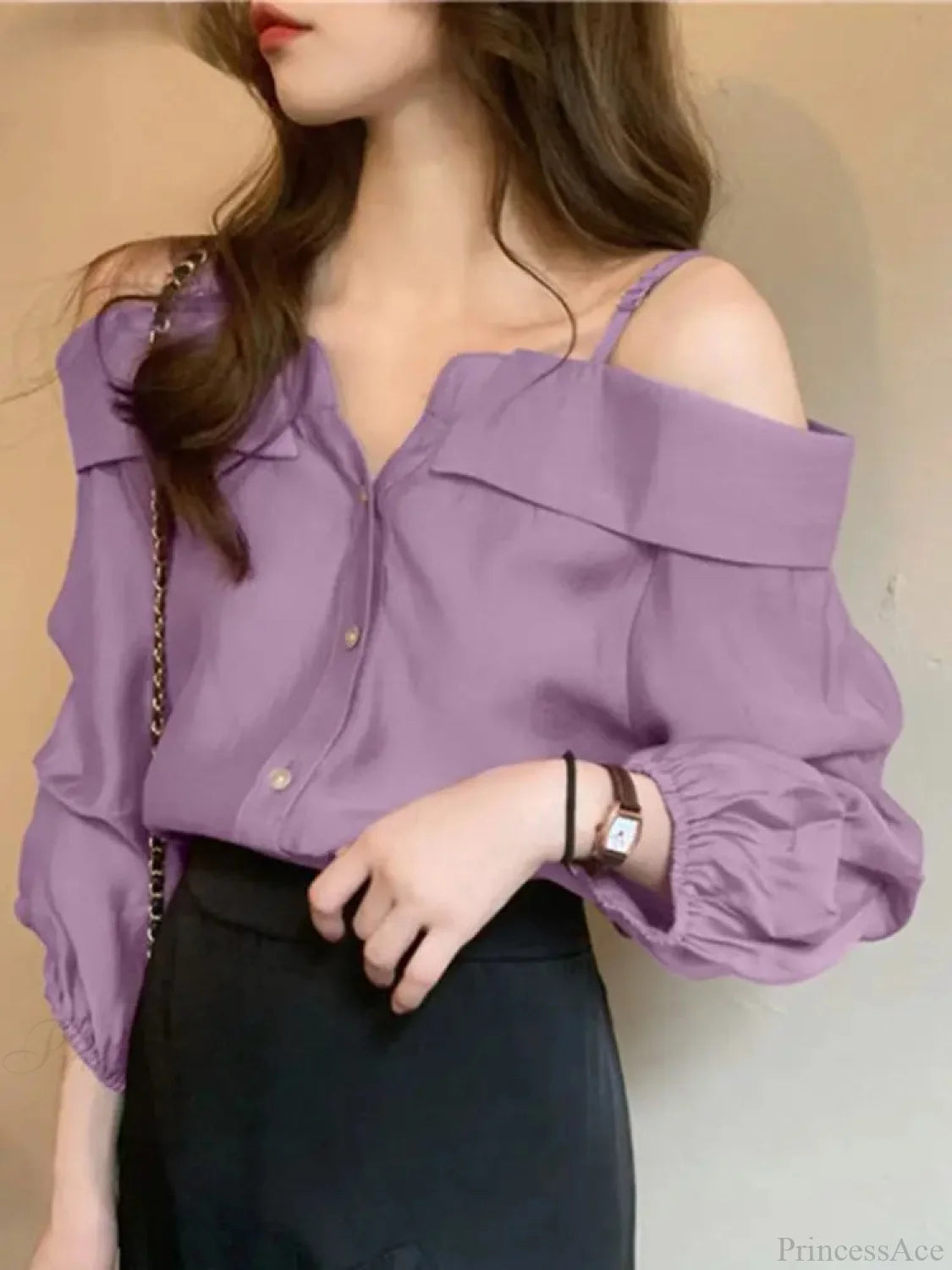 Sexy Off Shoulder Pleated Solid Blouse blouse-250126
