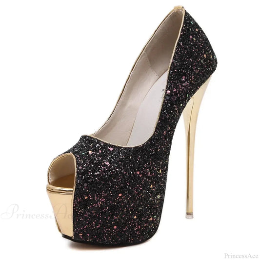 Sexy Peep Toe Platform Ultra High Heels Designer Bling Sequins Party Dress Female Sandal Pumps Heel