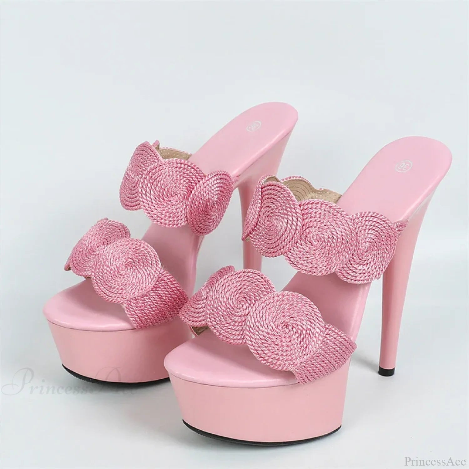 Sexy Peep-Toe Pole-Dance Extreme Platform Handwoven Hemp Summer Narrow-Band High Heel 13Cm Pink / 34