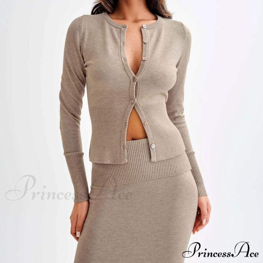 Sexy Plain Knitted Sweater Suit