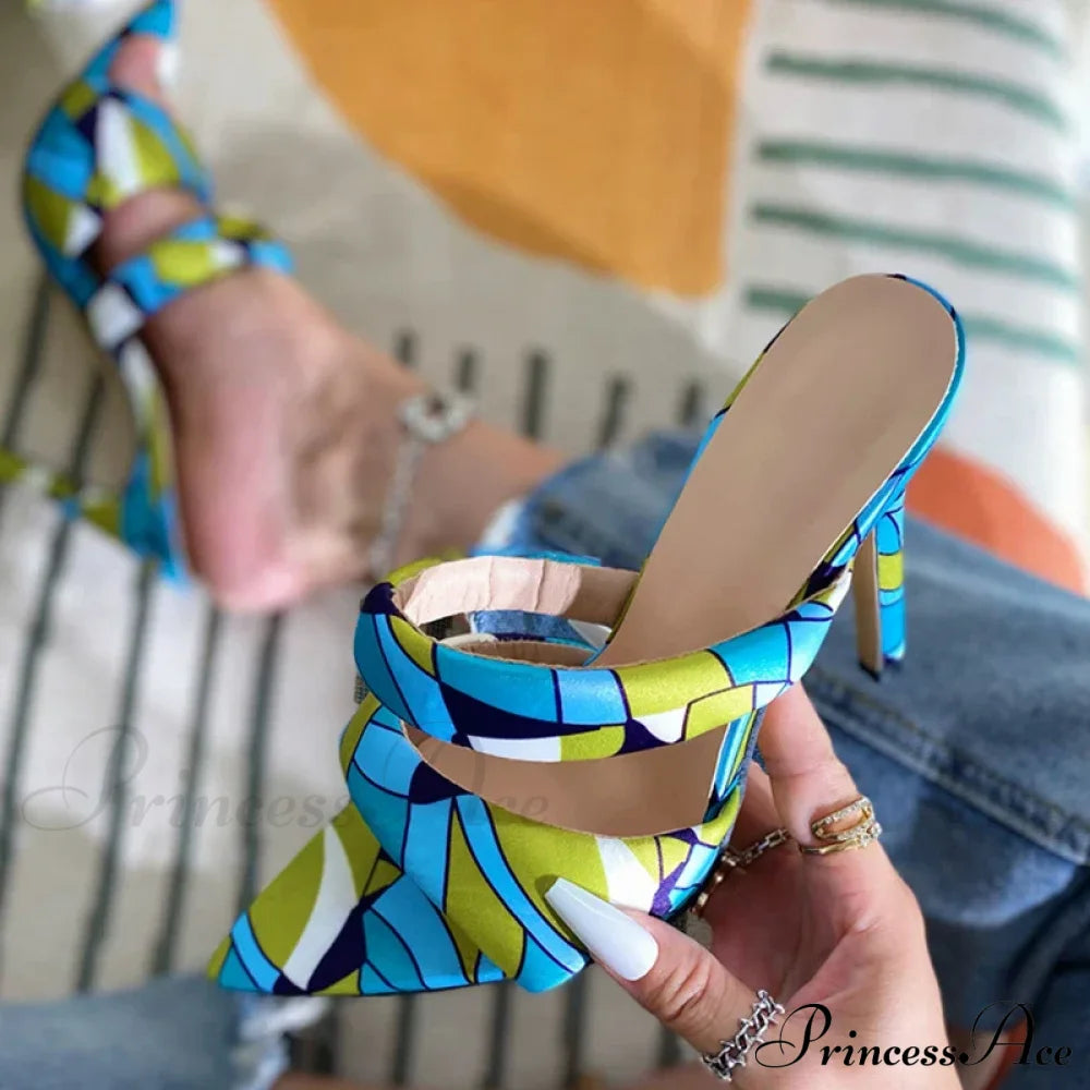 Sexy Pointed Toe Gold High Heels Women Slippers Pu Leather Summer Party Banquet Shoes Sandalias De