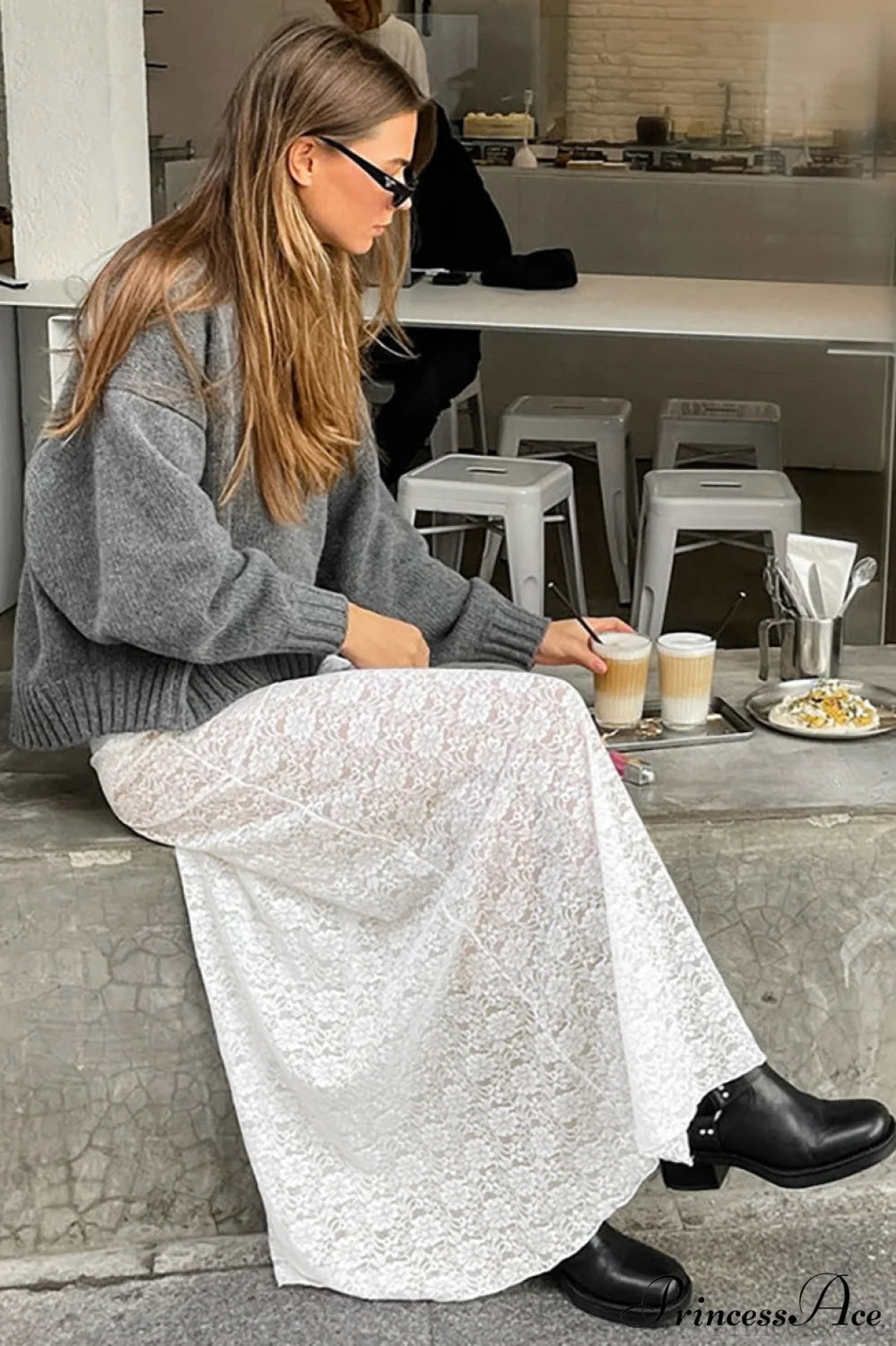 Sexy Sheer Floral Jacquard Long Skirt