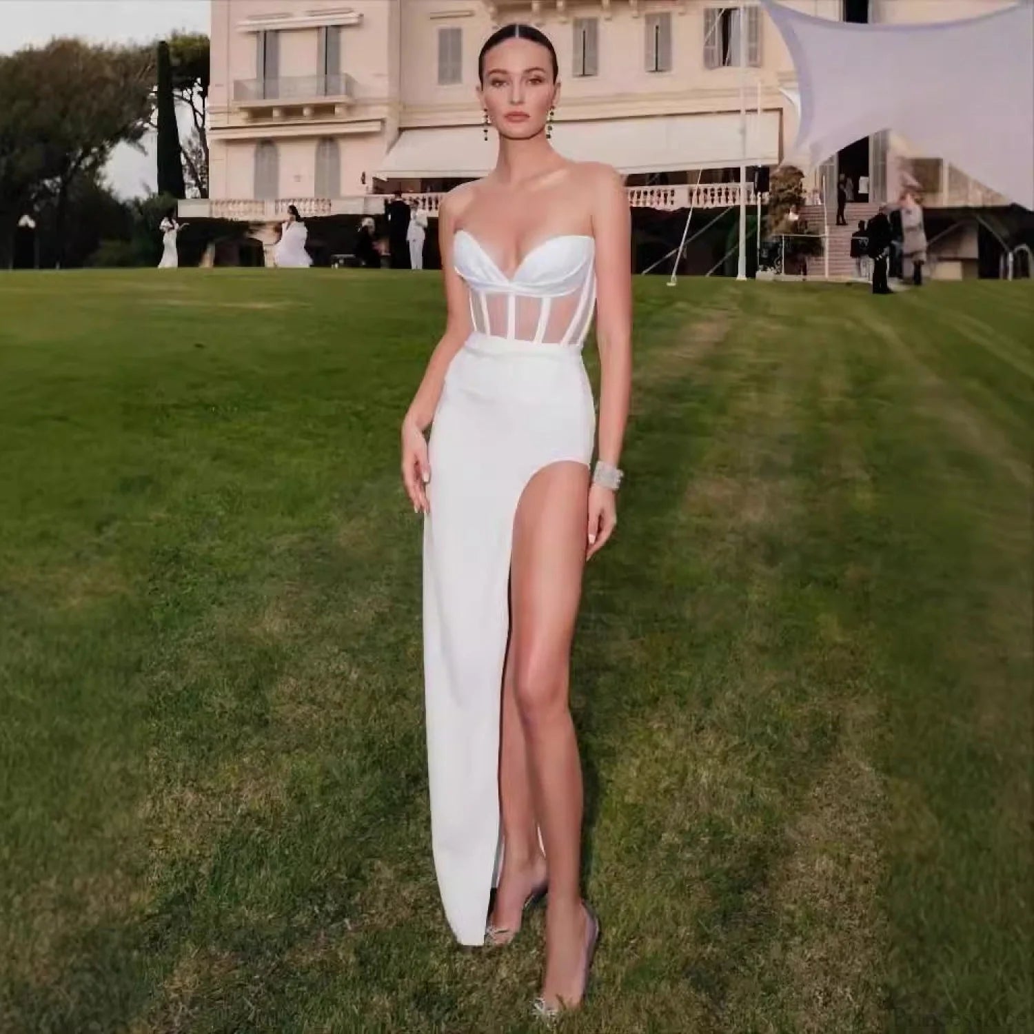 Sexy Sheer Strapless Long Prom Dress promdress-250223