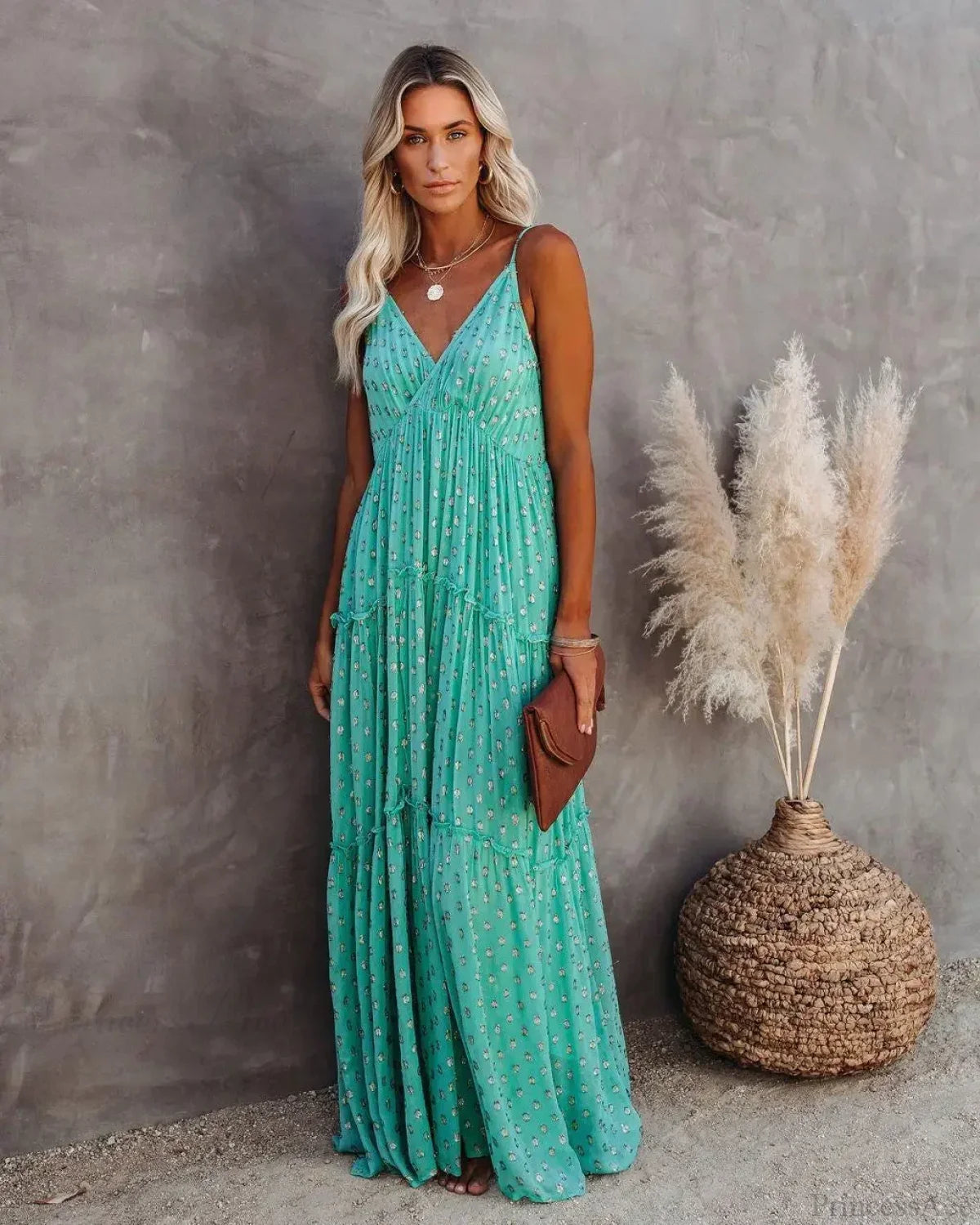 Sexy Split Big Hem Strapless Sleeveless Green Maxi Boho Dress bohodress-250126