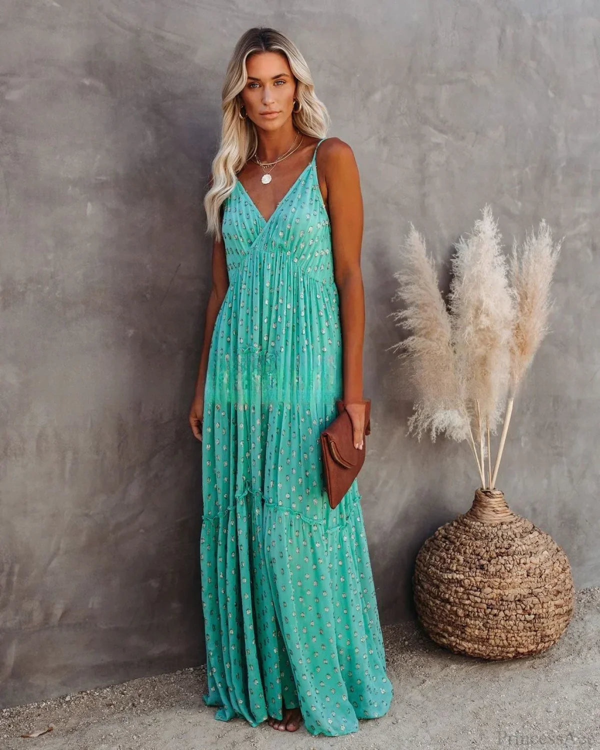 Sexy Split Big Hem Strapless Sleeveless Green Maxi Boho Dress bohodress-250126
