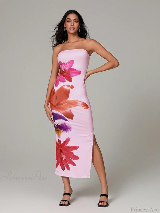Sexy Strapless Backless Bodycon Floral Dress Pink / S floraldress-250126