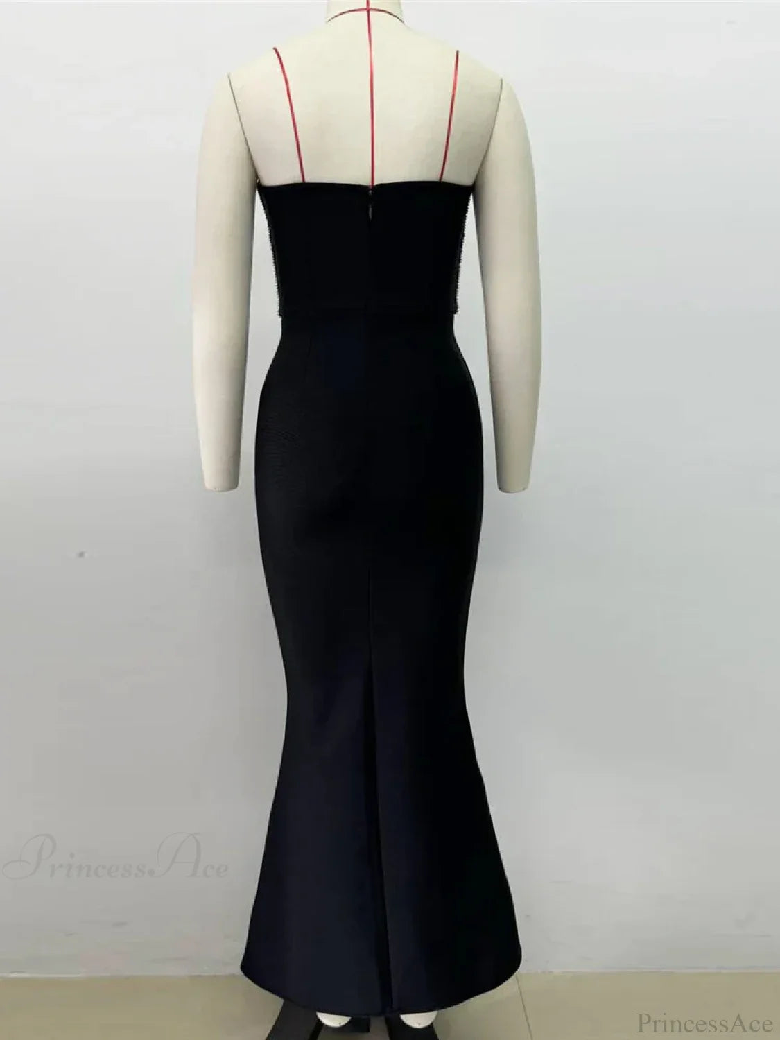 Sexy Strapless Diamonds Chain Bandage Long Black Sleeveless Backless Crystal Christmas Party Dress