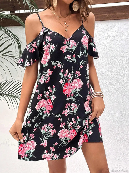 Sexy Strapless Printed Summer Floral Dress black / S oldfloraldress-250126