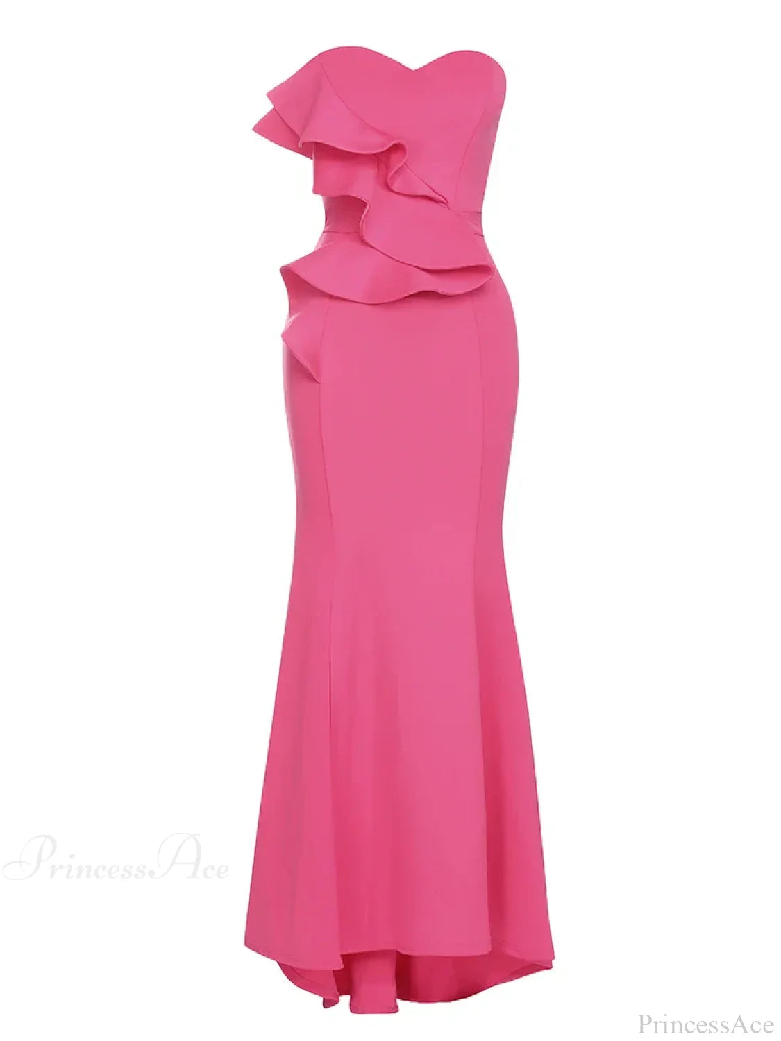 Sexy Strapless Ruffle Edge Design Rose Red Sleeveless Backless Christmas Party Dress Dresses-L