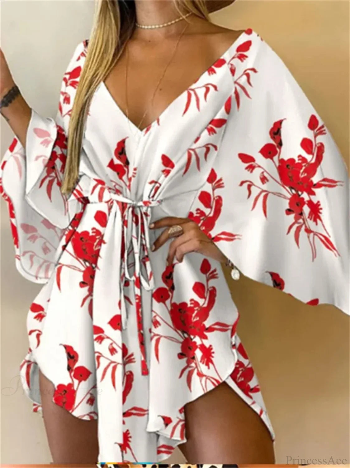 Sexy V-neck Bat Sleeve Bohemian Floral Beach Sundress oldfloraldress-250126