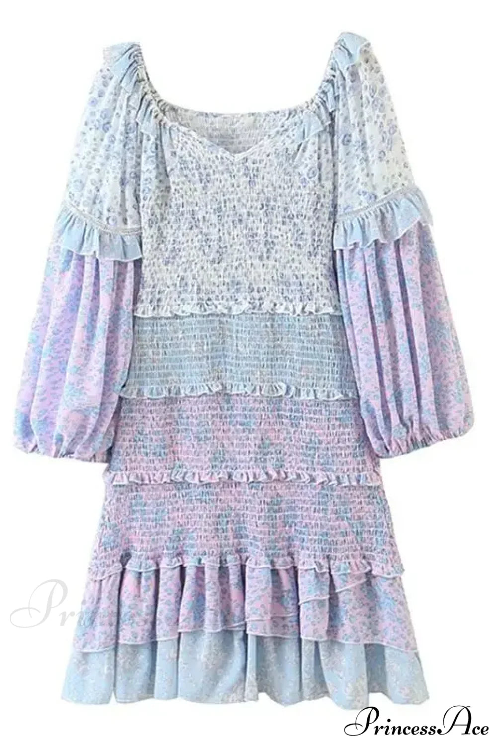Sexy V-Neck Ruffle Floral Lantern Sleeve Boho Dress Lavender / S
