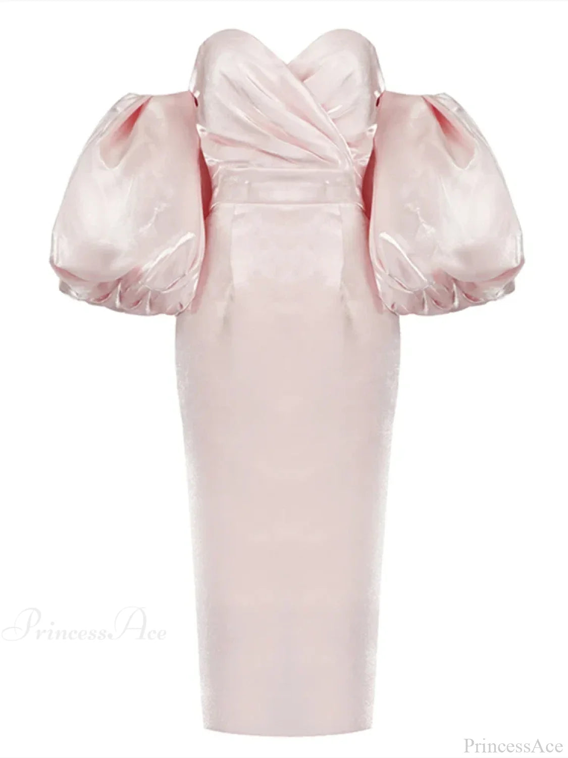 Sexy V-Neck Strapless Puff Sleeve Satin Midi Off Shoulder Christmas Party Dress Pink / S Dresses-L