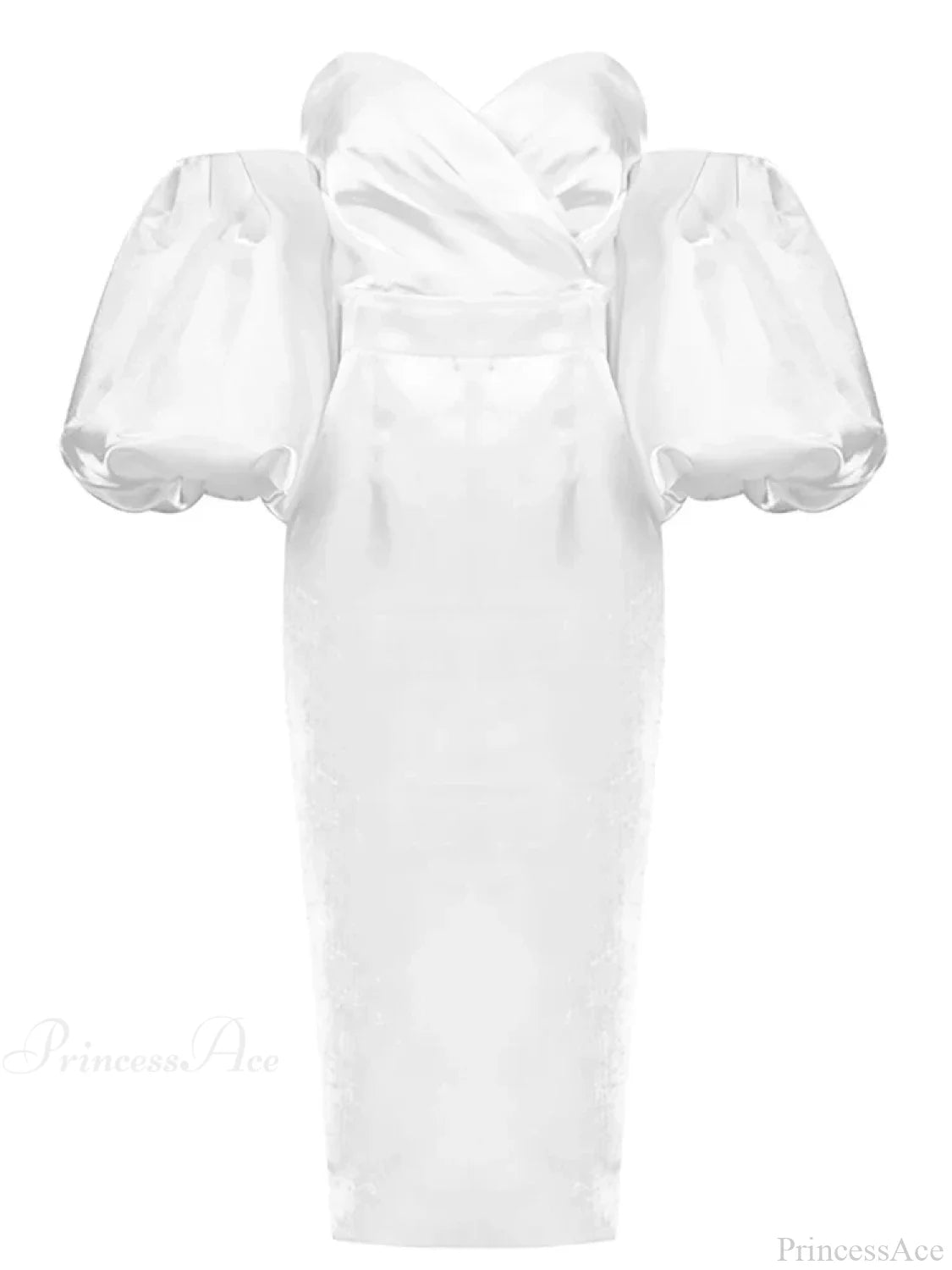 Sexy V-Neck Strapless Puff Sleeve Satin Midi Off Shoulder Christmas Party Dress White / S Dresses-L