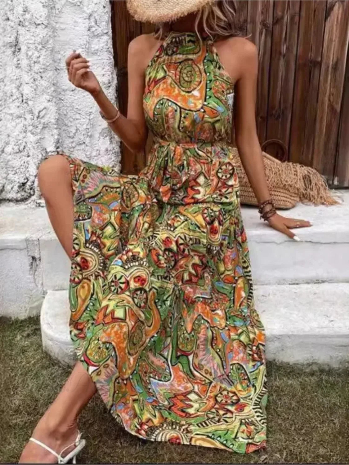 Sexy Vintage Hanging Neck Boho Dress bohodress-250126