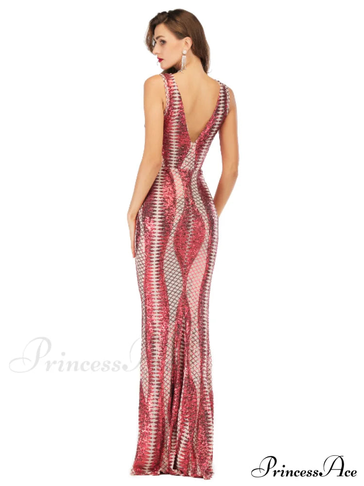 Sexy Women’s V-Neck Backless Elastic Sequined Dress - New Explosions In Europe And America M /
