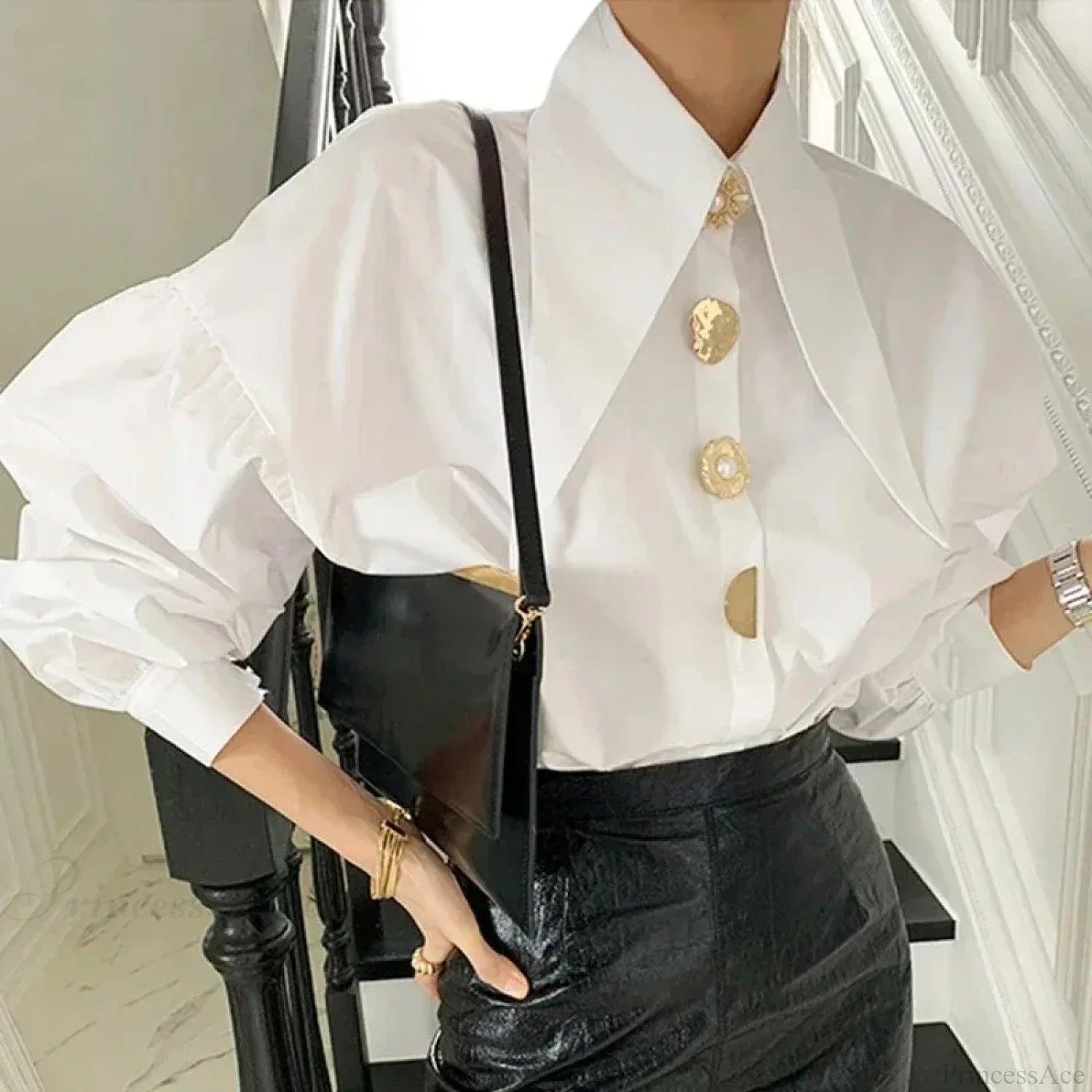 Sharp Corner Cotton Long Sleeve Office Blouse WHITE / S blouse-250126