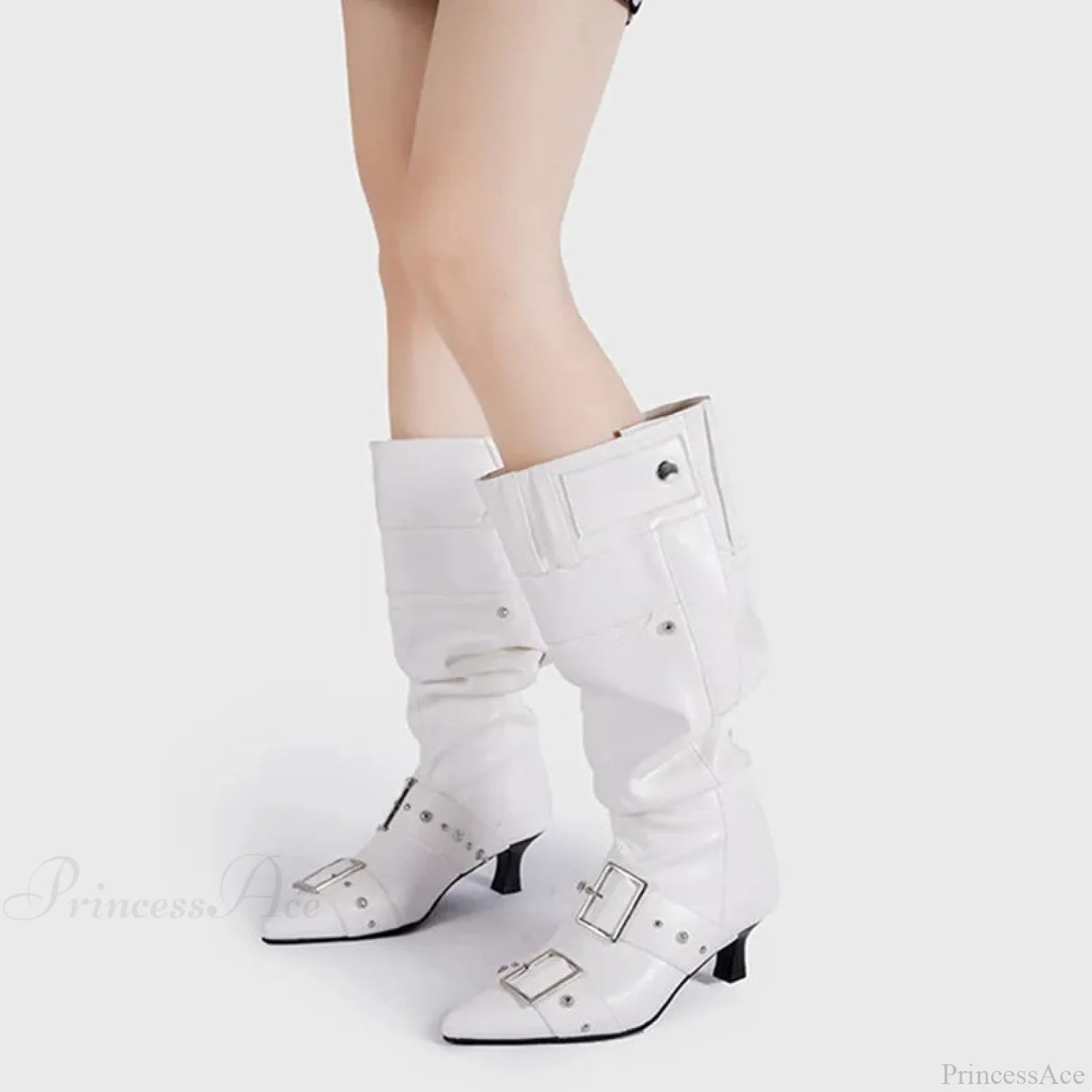 Sharp Toe Metal Rivet Gothic Tall Boot White / 35