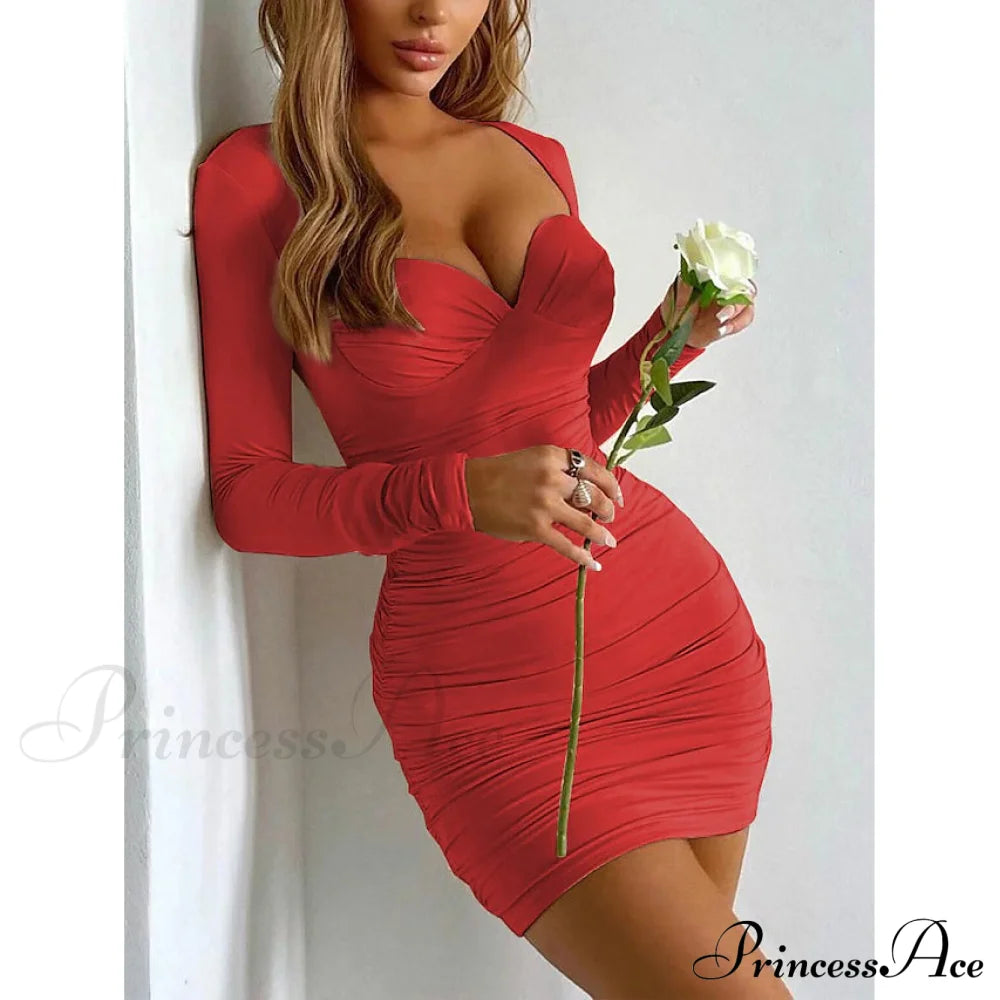 Women's Sheath Short Mini Dress Red __stock:200 casual dresses clothes dresses refund_fee:1200 show-color-swatches