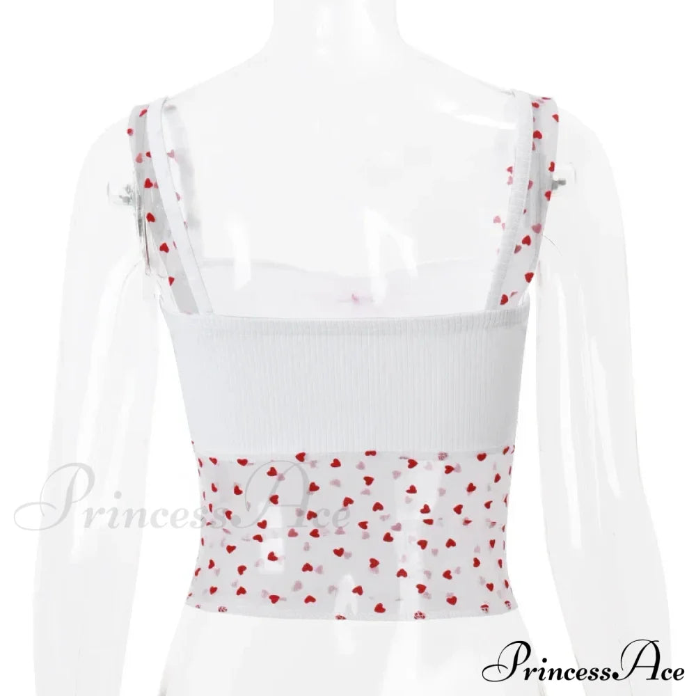 Sheer Knit Stylish Patchwork Bow Top Printed Tank