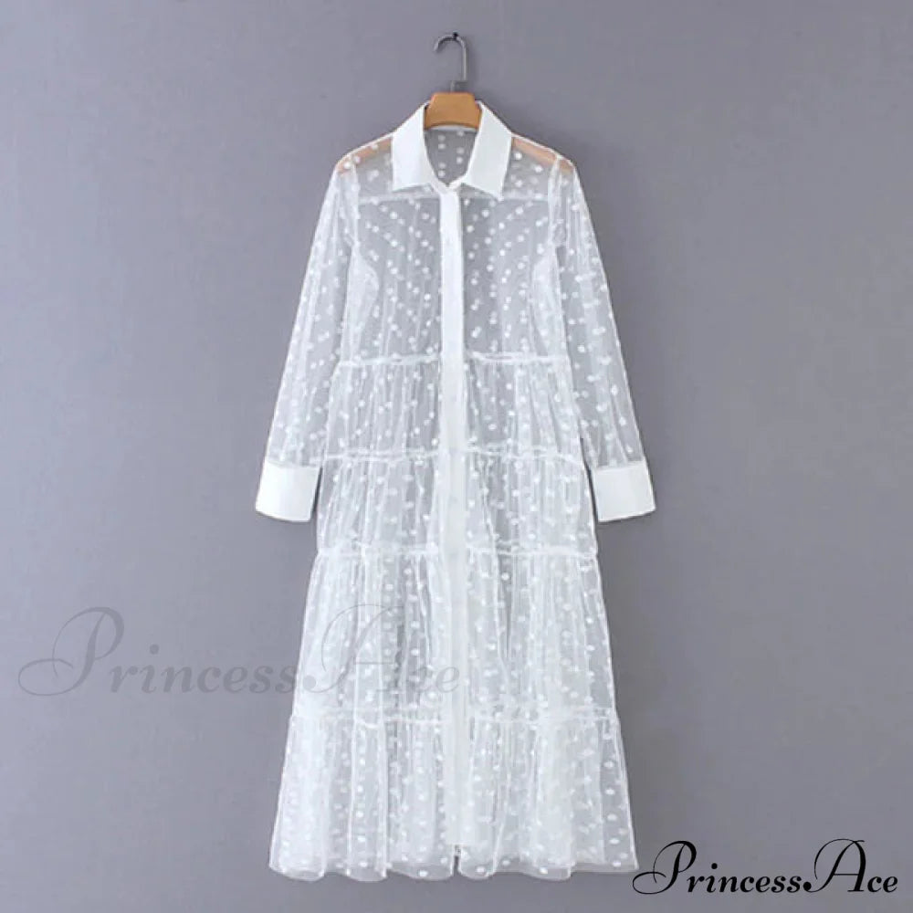 Sheer Lace Cover Up With Polka Dot Pattern For Summer M / Black Beach Cover Up Dress