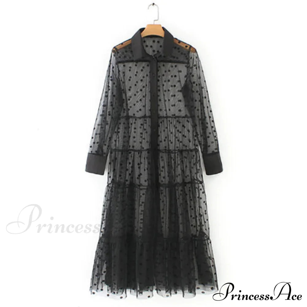 Sheer Lace Cover Up With Polka Dot Pattern For Summer M / White Beach Cover Up Dress