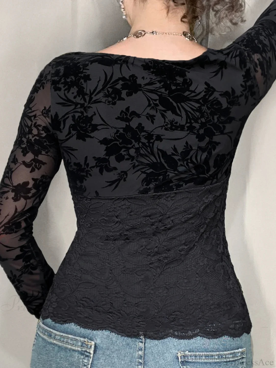 Sheer Lace V-neck Knit Top