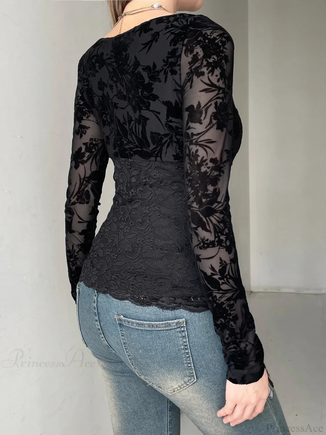 Sheer Lace V-neck Knit Top