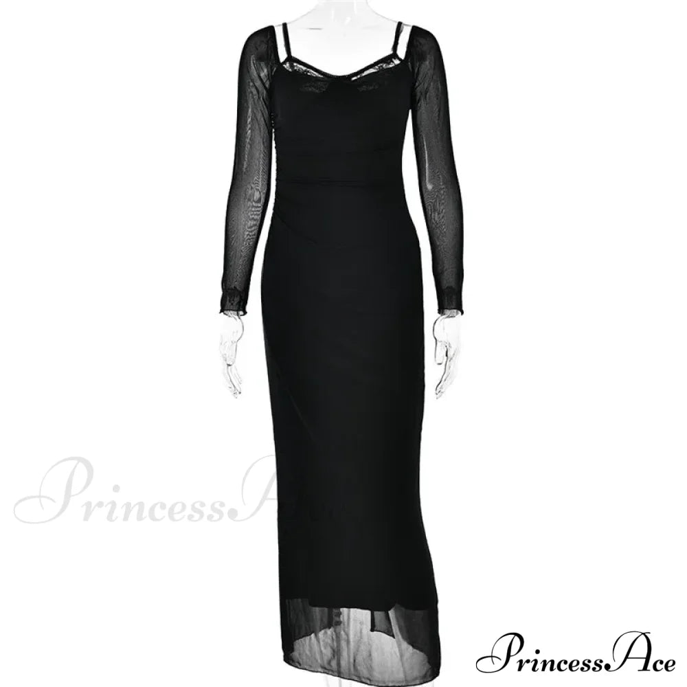 Sheer Long Sleeve Charming Bodycon Maxi Dress
