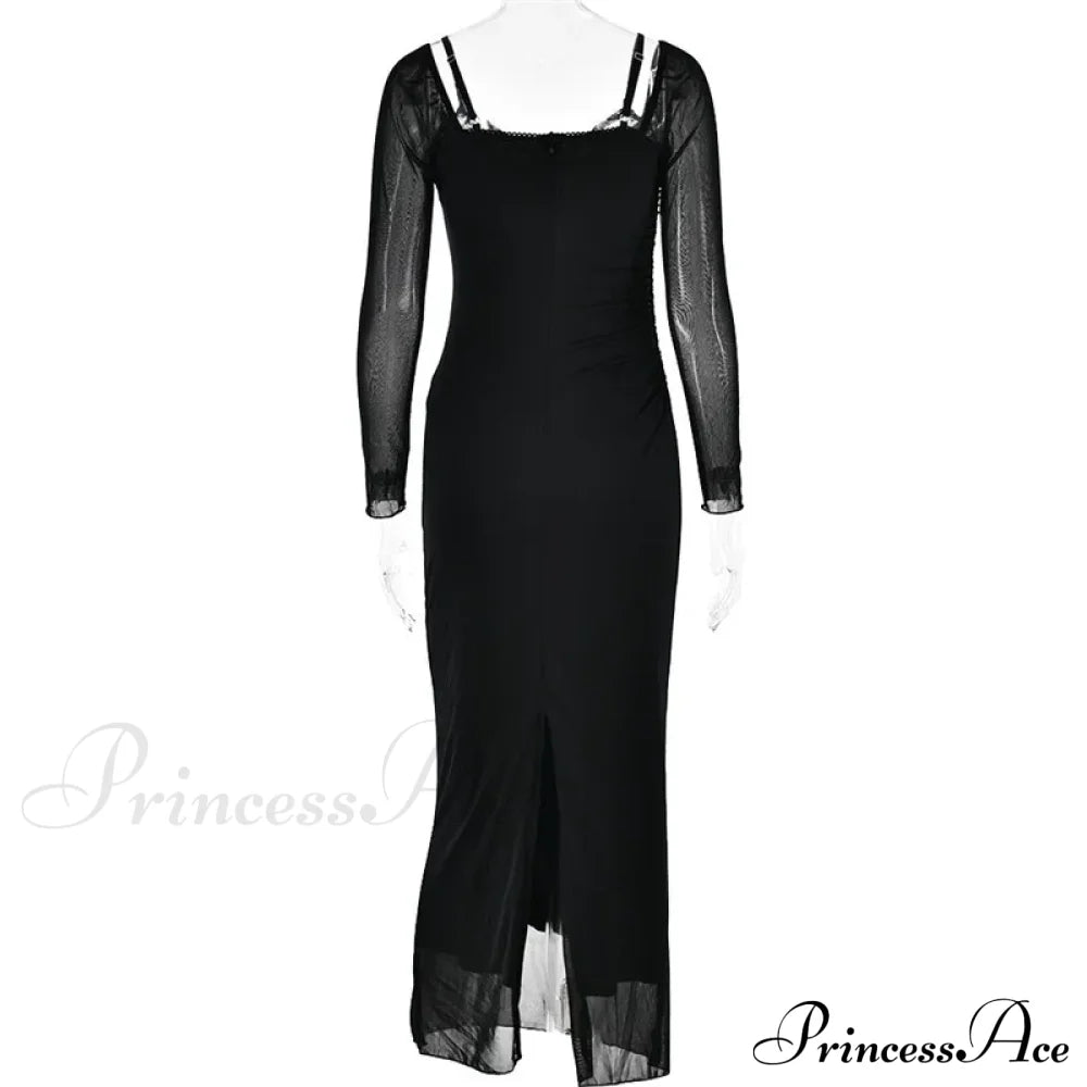 Sheer Long Sleeve Charming Bodycon Maxi Dress