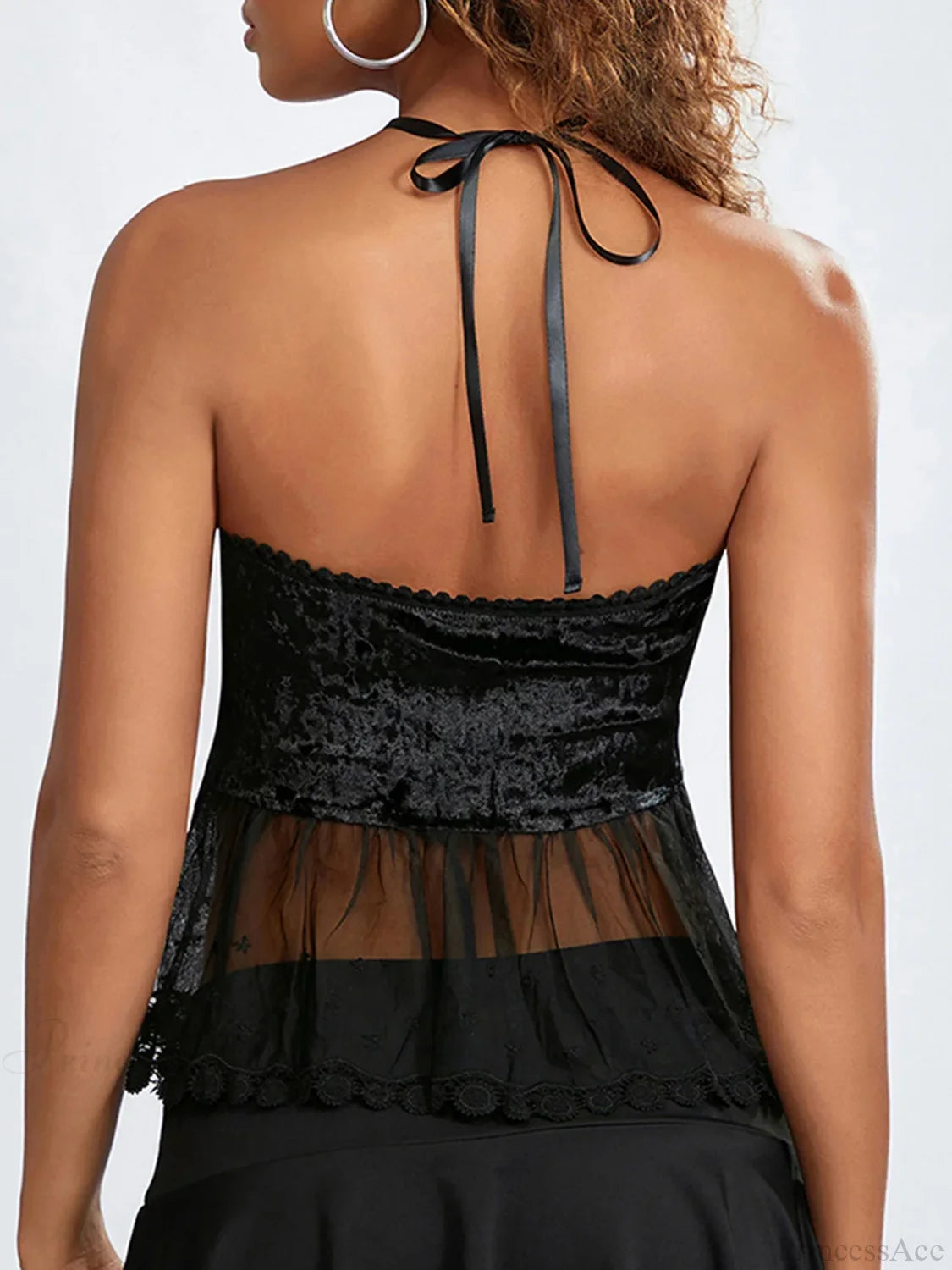 Sheer Mesh Halter Tie-up Strapless Backless Bandeau croptop-250126